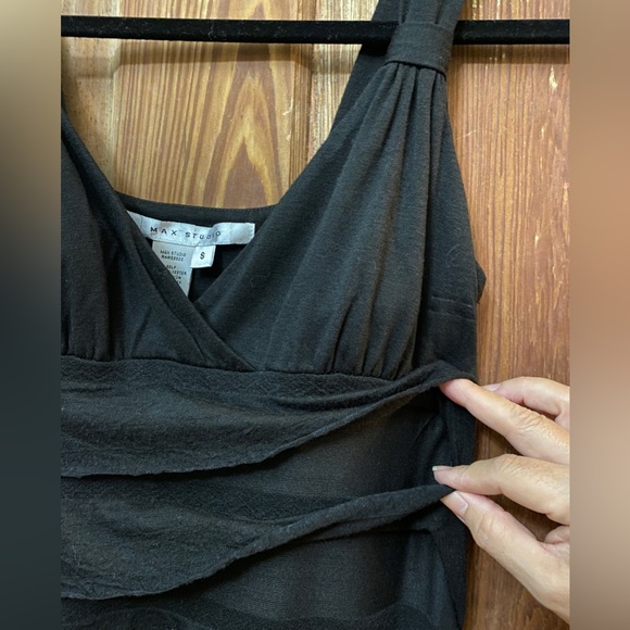 Black T-Shirt Knit Ruffled Fitted Maxi Dress - Picture 3 of 4